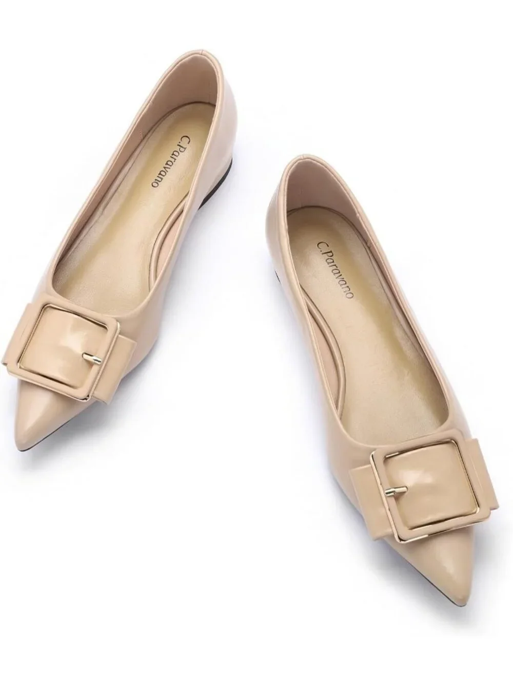 Women's Almond Pointed Toe Square Buckle Flats Elegant Slip-On Comfortable Shoes